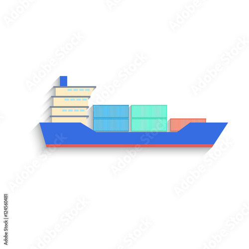 Flat Design container ship Isolated on white Background. Vector