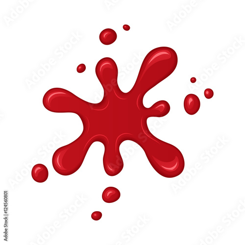 Blood splash. Stain or drop of red liquid. Abstract vector illustration. Isolated splatter or blot of paint on white background. Halloween design for banner and flyers
