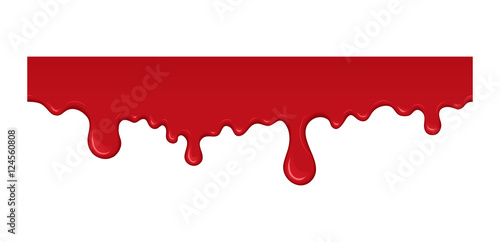 Blood drip. Red liquid drop and splash. Paint drips and flowing. Bloody element for halloween design. Abstract vector illustration isolated on white background.