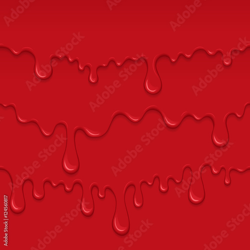 Background with drips and flow of blood. Abstract splash of red liquid. Paint drops - bloody design for Halloween or scary crime illustration.