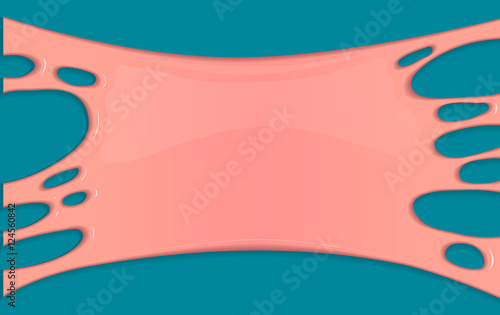 Pink vector background with sticky bubblegum. Burst of sweet bubble gum. Banner in cartoon design. Graphic blank template. Abstract funny illustration