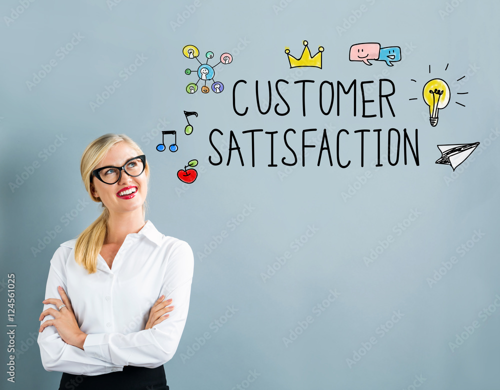 Customer Satisfaction text with business woman Customer Satisfaction text with business woman