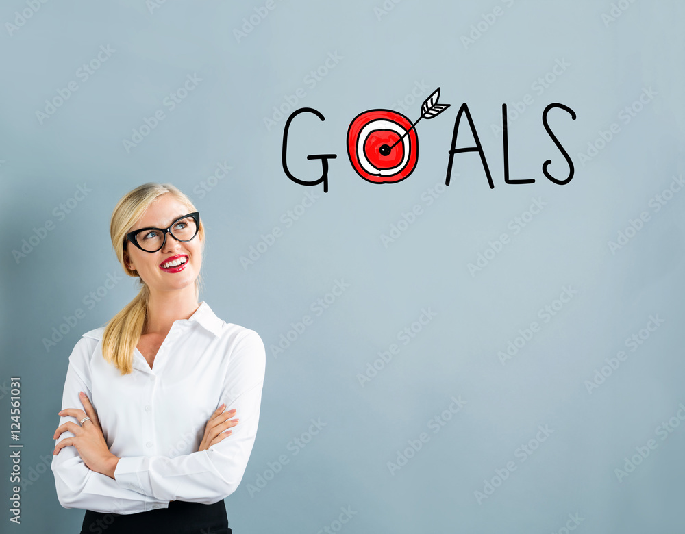 Goals text with business woman Goals text with business woman