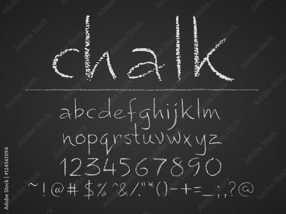 Lowercase letters, numbers and symbols hand drawn on chalkboard Stock ...