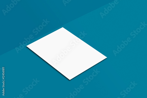 White paper card on blue background, for your design and template. Mock-up postcard and cover. White paper card on grey and color background, for your design and template. Three-dimensional rendering