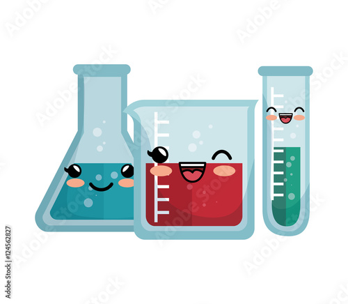 kawaii laboratory equipment flasks with liquid vector illustration eps 10