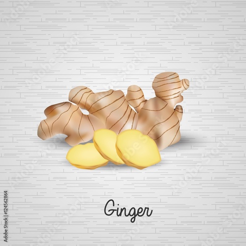 Fresh ginger and slices illustration