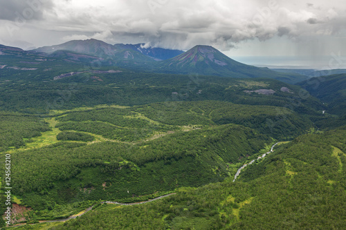 Kronotsky Nature Reserve on Kamchatka Peninsula. View from helicopter. photo