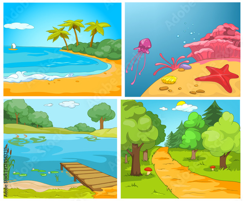 Vector cartoon set of summer backgrounds.