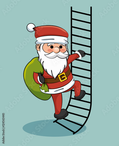 santa claus climbing stairs with gift bag vector illustration eps 10