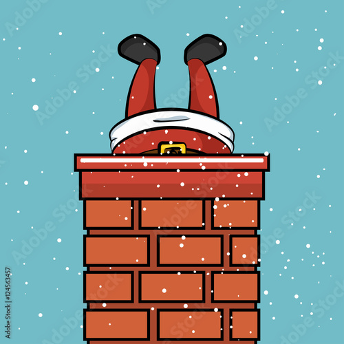 santa claus chimney stuck snow design vector illustration eps 10