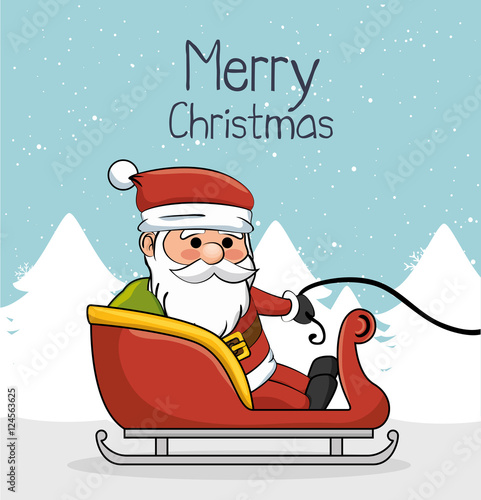 greeting merry christmas with santa and sleigh vector illustration eps 10