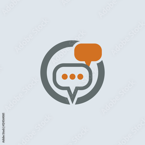 Gray-orange conversation and communication chat bubbles round vector icon
