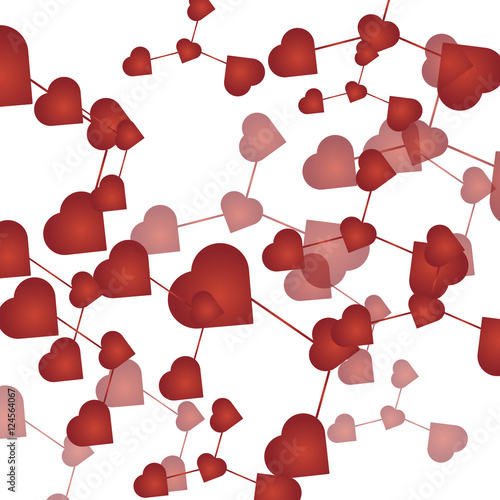 Abstract molecular grid background made of small connected red heart shapes. Vector illustration