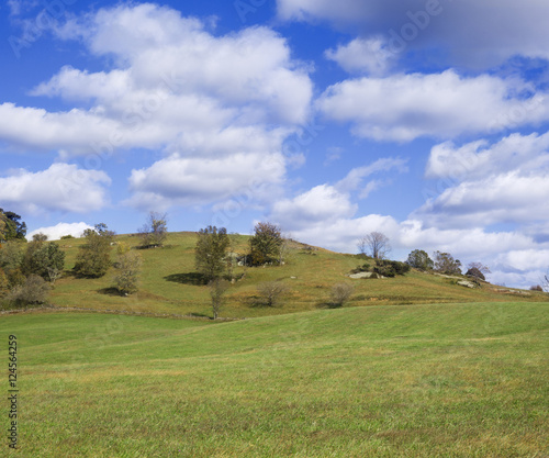 Hills of Virginia with blue sky and clouds, square banner size