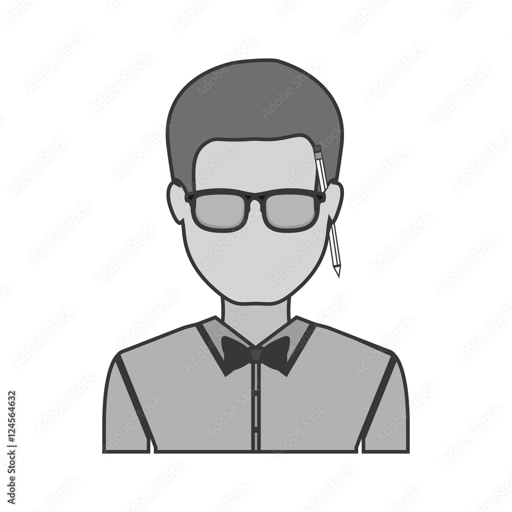 silhouette half body man with bowtie in shirt and glasses vector illustration silhouette half body man with bowtie in shirt and glasses vector illustration