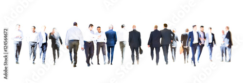 Set of Business people walking. Blurred silhouettes against of white background