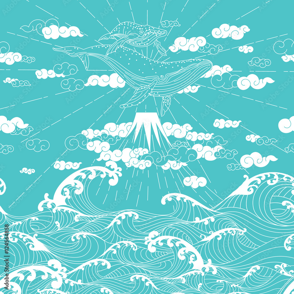 Obraz premium Hand drawn fantasy seamless doodle Japanese style