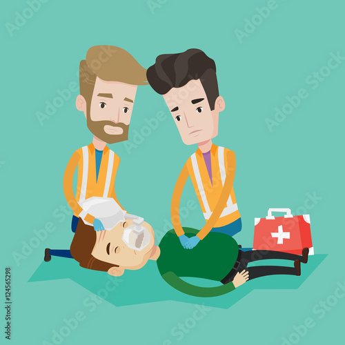 Emergency doctors carrying man on stretcher.