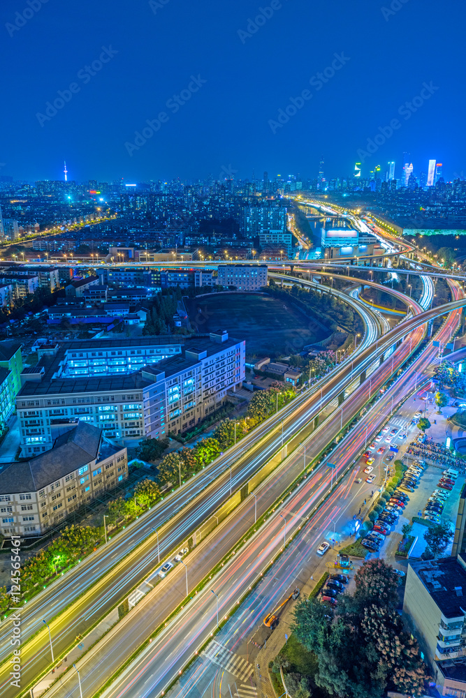 Aerial View of Shanghai overpass at Night in China. Aerial View of Shanghai overpass at Night in China.