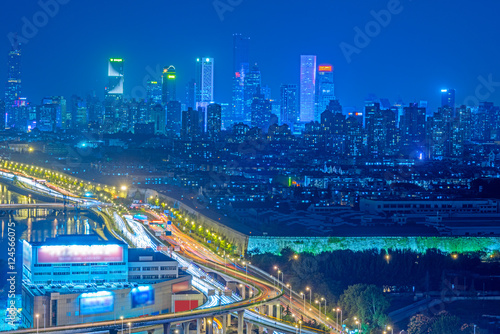 Aerial View of Shanghai overpass at Night in China.