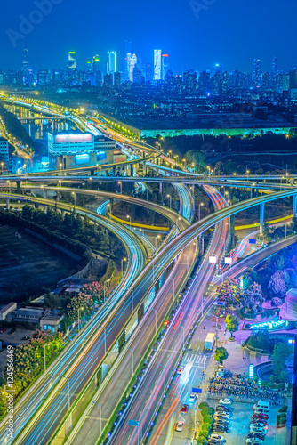 Fototapeta Naklejka Na Ścianę i Meble -  Aerial View of Shanghai overpass at Night in China.