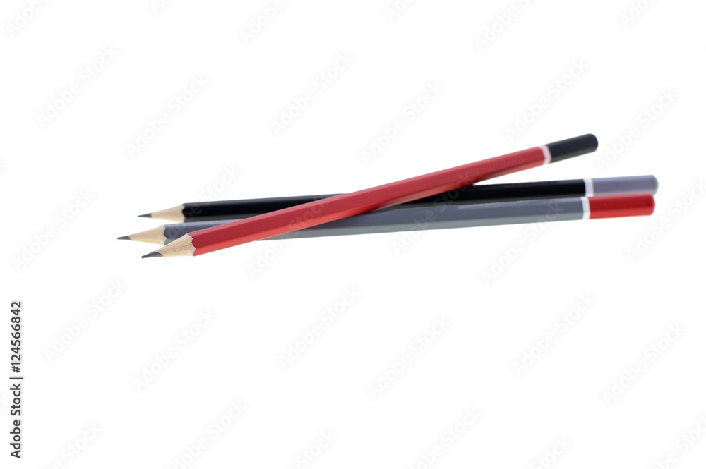 Red , gray and black drawing crayon isolated on white background Red , gray and black drawing crayon isolated on white background