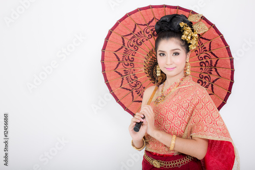Asian woman wearing typical Thai dress.