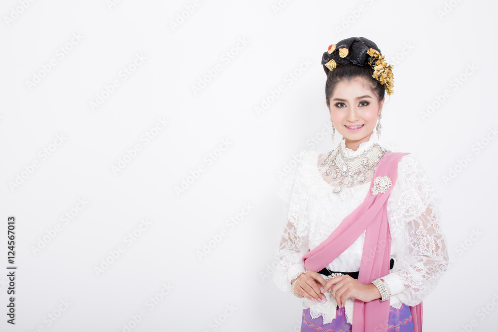 Asian woman wearing typical Thai dress.