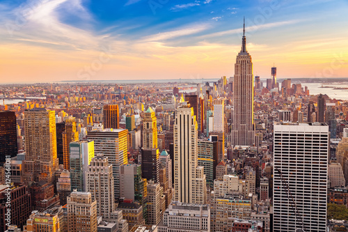 Aerial view of New York City Manhattan at sunset © sborisov