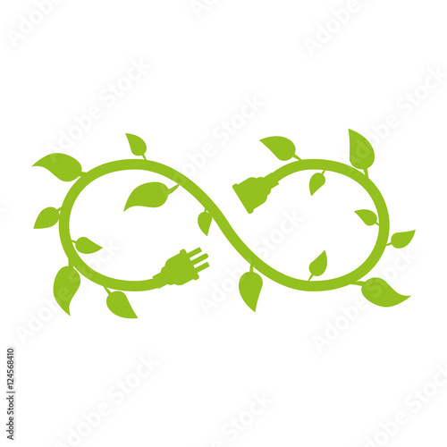 infinite symbol of green leaves and energy plug  icon. limitless energy. vector illustration