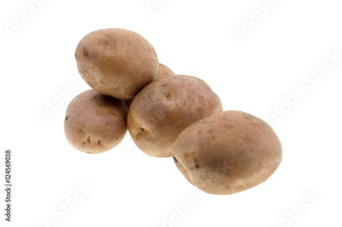 Raw fresh potatoes isolated on white background.
