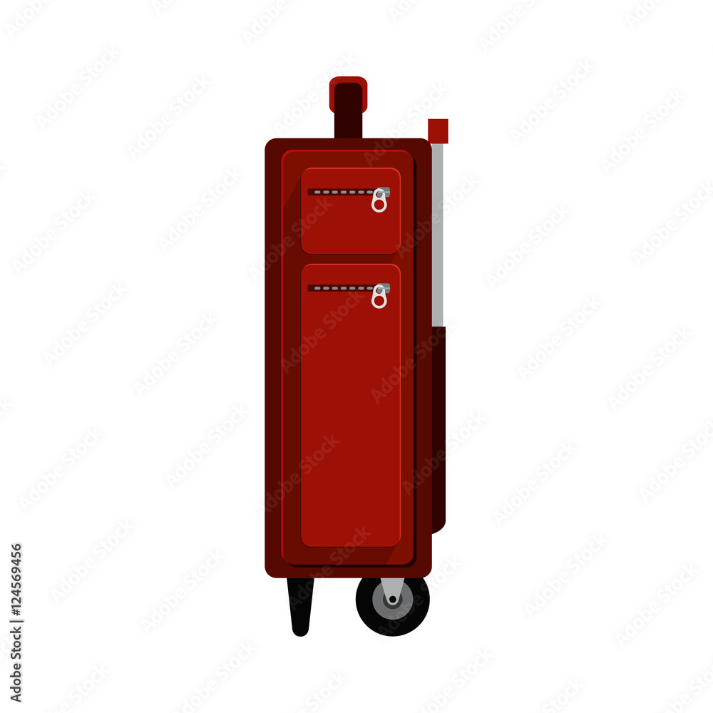 travel suitcase red slim with handle and wheels vector illustration