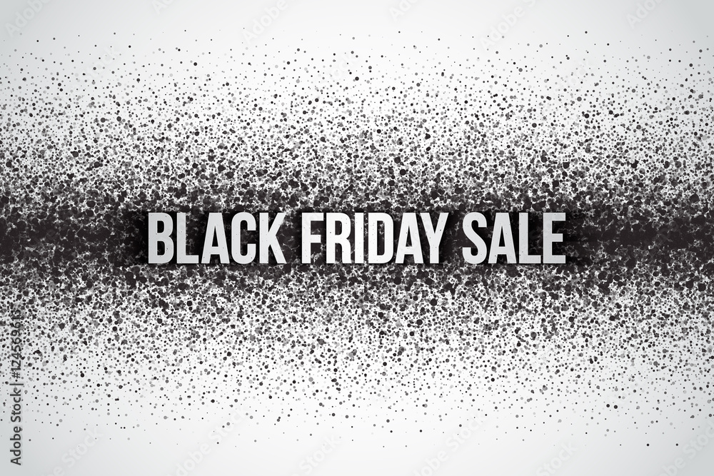 Black friday sale vector background. Illustration with 3d silver letters for business, marketing and holiday. Abstract dark gray round ash particles on white background. Spray effect Black friday sale vector background. Illustration with 3d silver letters for business, marketing and holiday. Abstract dark gray round ash particles on white background. Spray effect