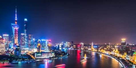 Papier peint photo Shanghai Horizon nocturne de Shanghai illuminé  © fanjianhua