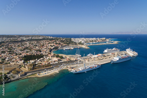 Rhodes, Greece - Aerial view of the old town and port.