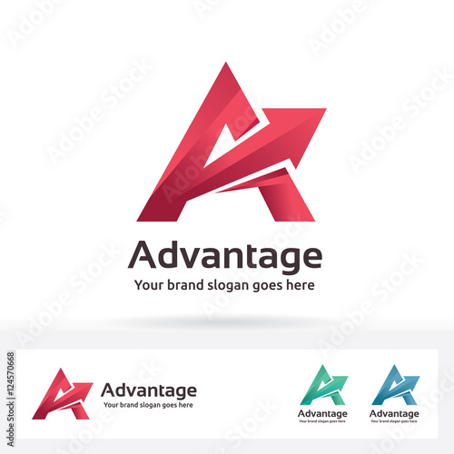 Letter A logo in gradient shape end with the arrow. Meaning the direction of success.