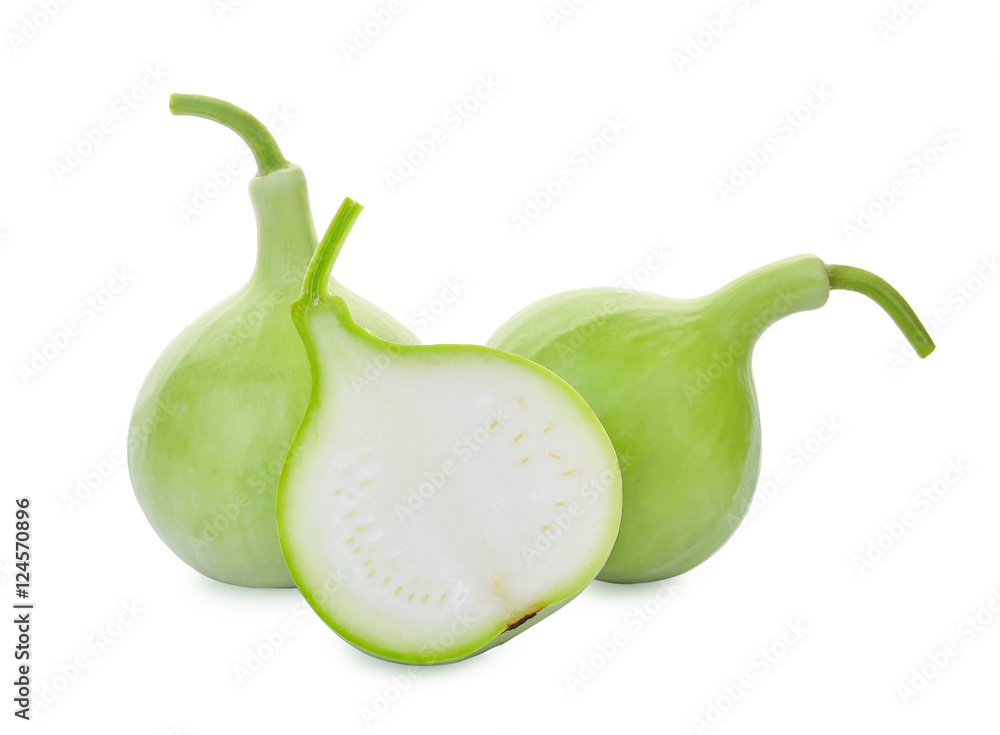 Bottle Gourd fruit with slice isolated on white Bottle Gourd fruit with slice isolated on white