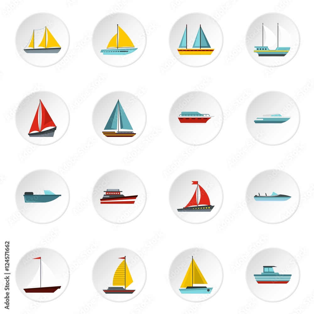 Ship and boat icons set. Flat illustration of ship and boat 16 vector icons for web Ship and boat icons set. Flat illustration of ship and boat 16 vector icons for web