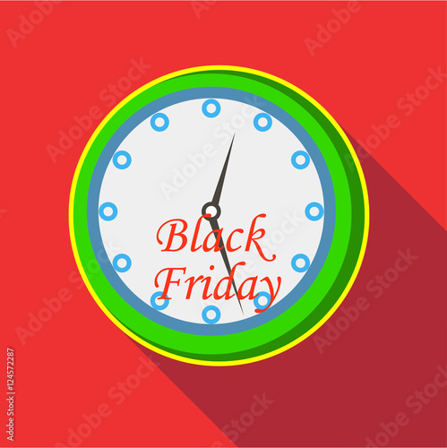 Hours and black friday icon. Flat illustration of hours and black friday vector icon for web