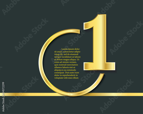 First place symbol. Number one, golden logo, award symbol. 