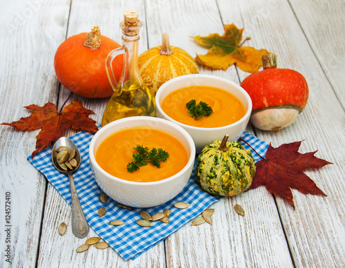 Pumpkin soup with fresh pumpkins