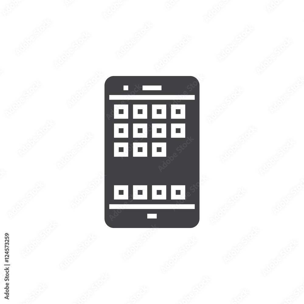 Smartphone icon vector, mobile phone solid logo illustration, pictogram isolated on white Smartphone icon vector, mobile phone solid logo illustration, pictogram isolated on white