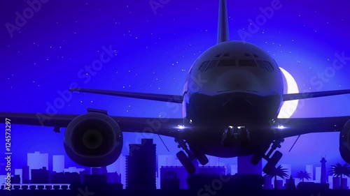 Port Elizabeth South Africa Airplane Take Off Moon Night Blue Skyline Travel