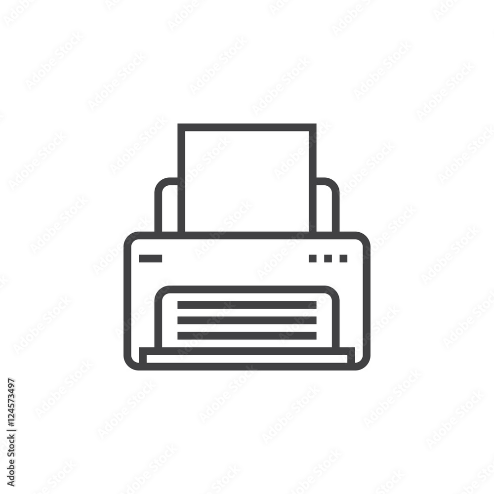 Printer line icon, outline vector logo illustration, linear pictogram isolated on white Printer line icon, outline vector logo illustration, linear pictogram isolated on white
