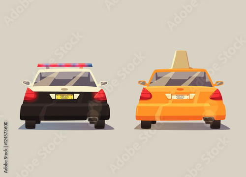 Police and Taxi car. Vector cartoon illustration