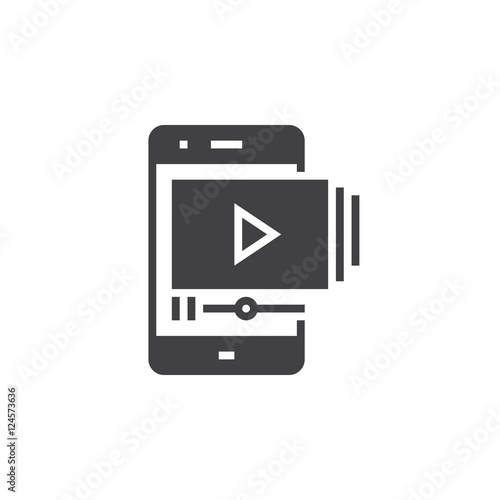 Mobile phone with video player icon vector, solid logo illustration, pictogram isolated on white