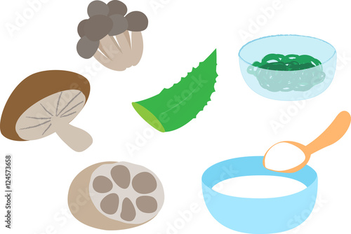 健康食品・きのこ・レンコン・アロエ・海草・ヨーグルト