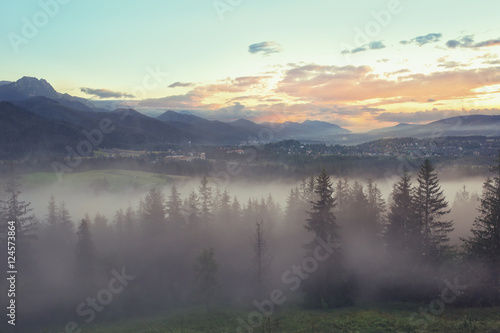 Beautiful view of the Tatras in a foggy day © ambrozinio