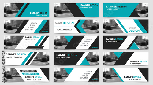 Set of blue horizontal business banner templates. Modern technology design.
